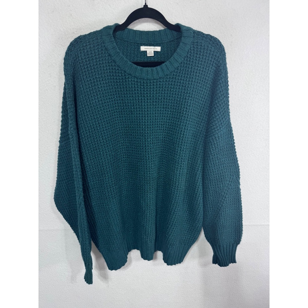 American Eagle Women's L Teal‎ Sweater Waffle Knit Pullover Cozy Relaxed Fit